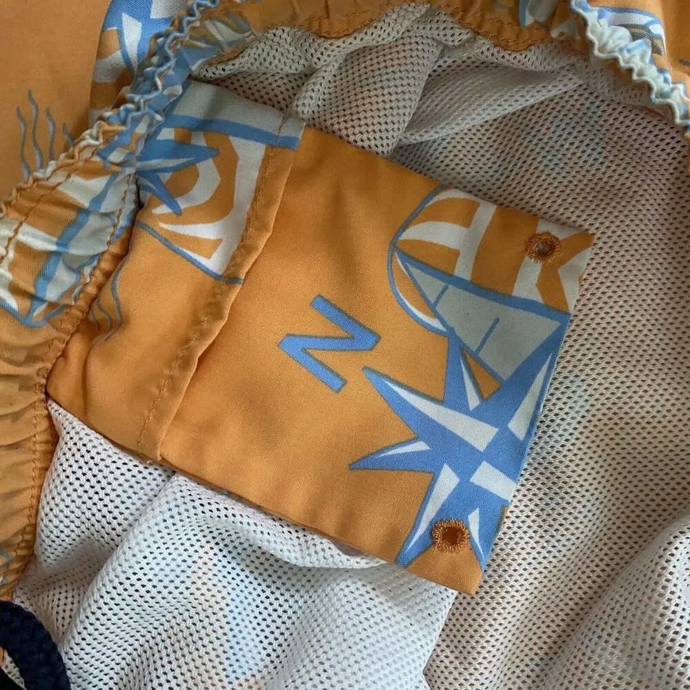 Vineyard Vines Sailboats And Compasses Swim Trunks Orange And Blue Men's Size LG